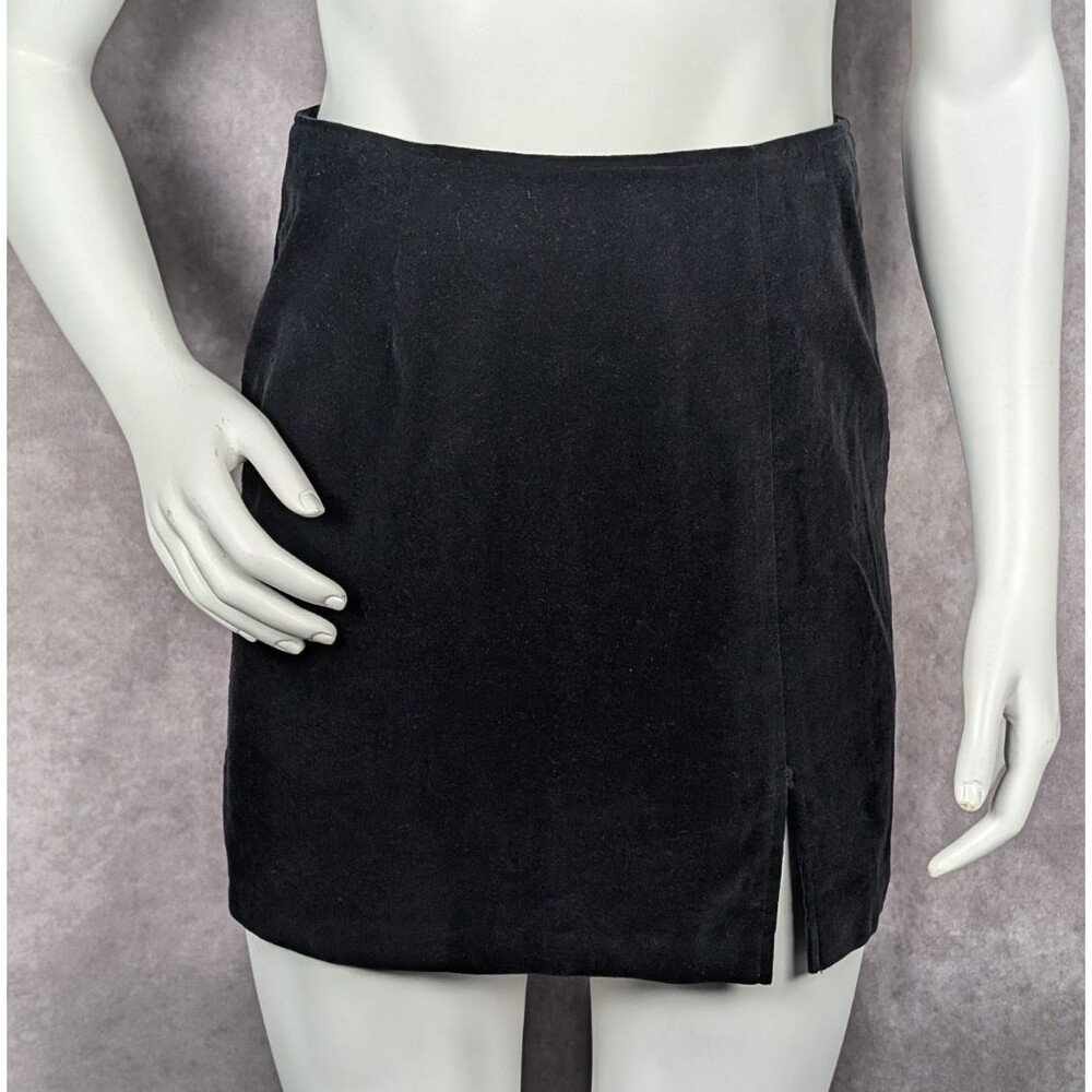 VINTAGE Wrapper Y2K Black Velvety Mini Pencil Skirt W/ Leg Slit 7/8